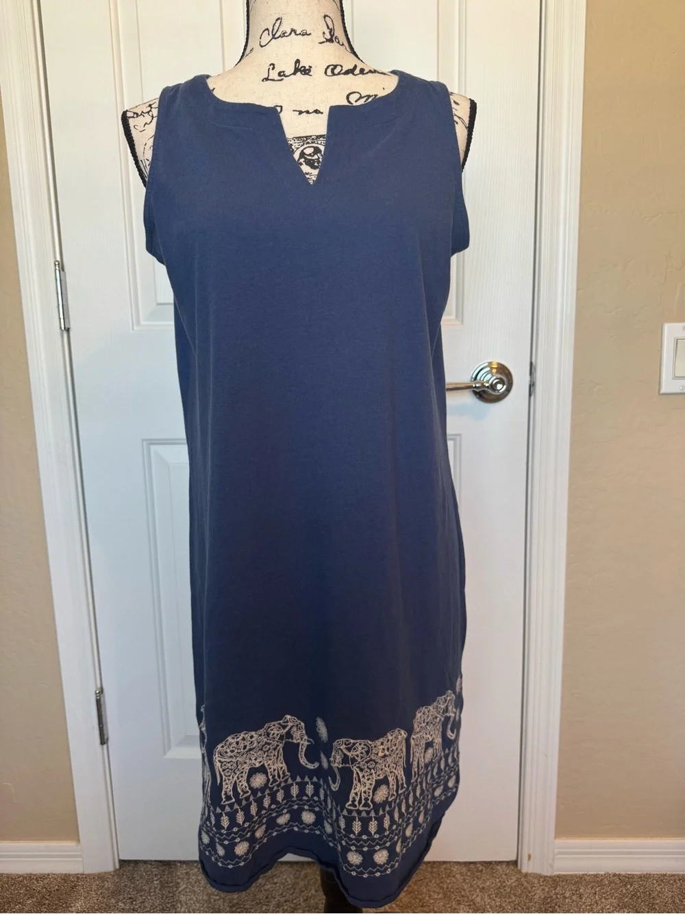 J. Jill Women’s Elephant Walk Sleeveless Dress Navy Blue Size Small